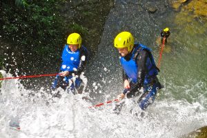 Canyoning with Paddle Nepal. Abseiling, cliff jumping, natural sliding and swimming while exploring waterfalls in the remote jungle between Pokhara and Chitwan