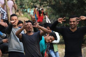 River guides and paddlers dance together during Nepal’s first National Rafting Championship in 2008 — joyful, unselfconscious, and entirely Nepal.