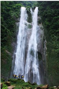Jalberi Waterfall cascading through lush jungle near Chhimkesory, Nepal.